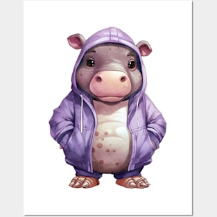 Hippopotamus Wearing Hoodie Posters and Art